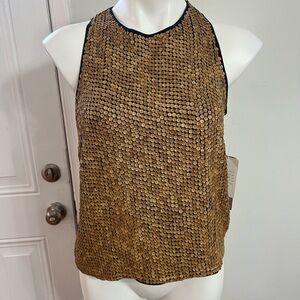 Jones New York Gold Sequin Sleeveless Tank Top, 100% silk body
